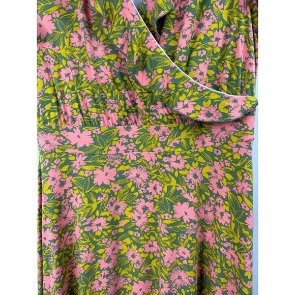 Modcloth Size Medium Green Pink Floral Hi Lo Dress Retro 40s - Picture 5 of 9